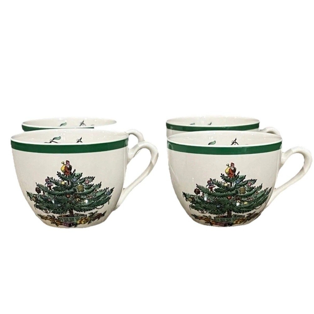 Vintage Spode Christmas Tree Coffee Tea Cup Set Of 4